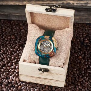 luxury wooden & leather ladies watch